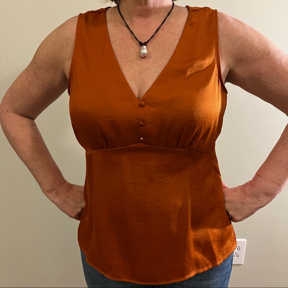 Banana Republic, size medium, burnt orange silky v-neck tank top blouse